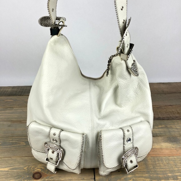Charm and Luck Bags Charm And Luck Purse Tote White Pebble Leather